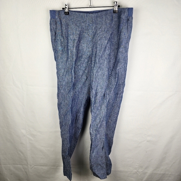 J. Jill Love Linen Chambray Blue Pull On 100% Linen Pants Size Medium Coastal - Picture 2 of 7